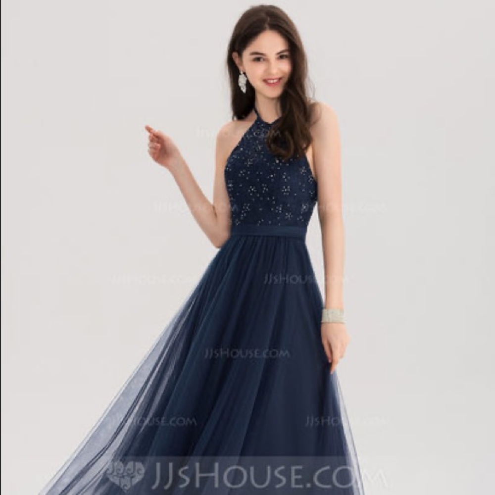 JJs House Navy High Neck Gown